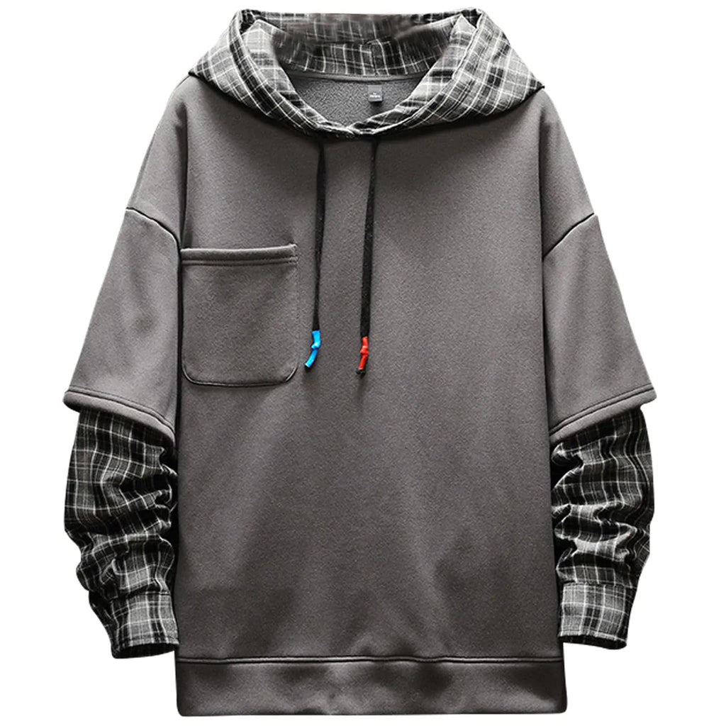 Moshtashio Mens Colorblock Pullover Hoodie Unisex Hooded Sweatshirt with Design Hip Hop Tops Cotton Casual Grey