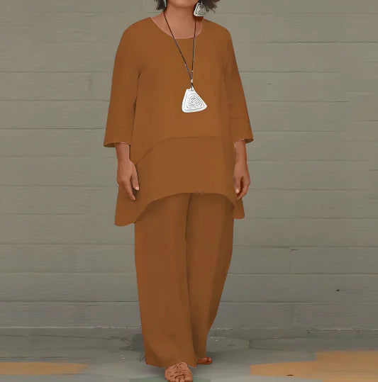 Luxurious Women's Two-Piece Set with Wide-Leg Pants