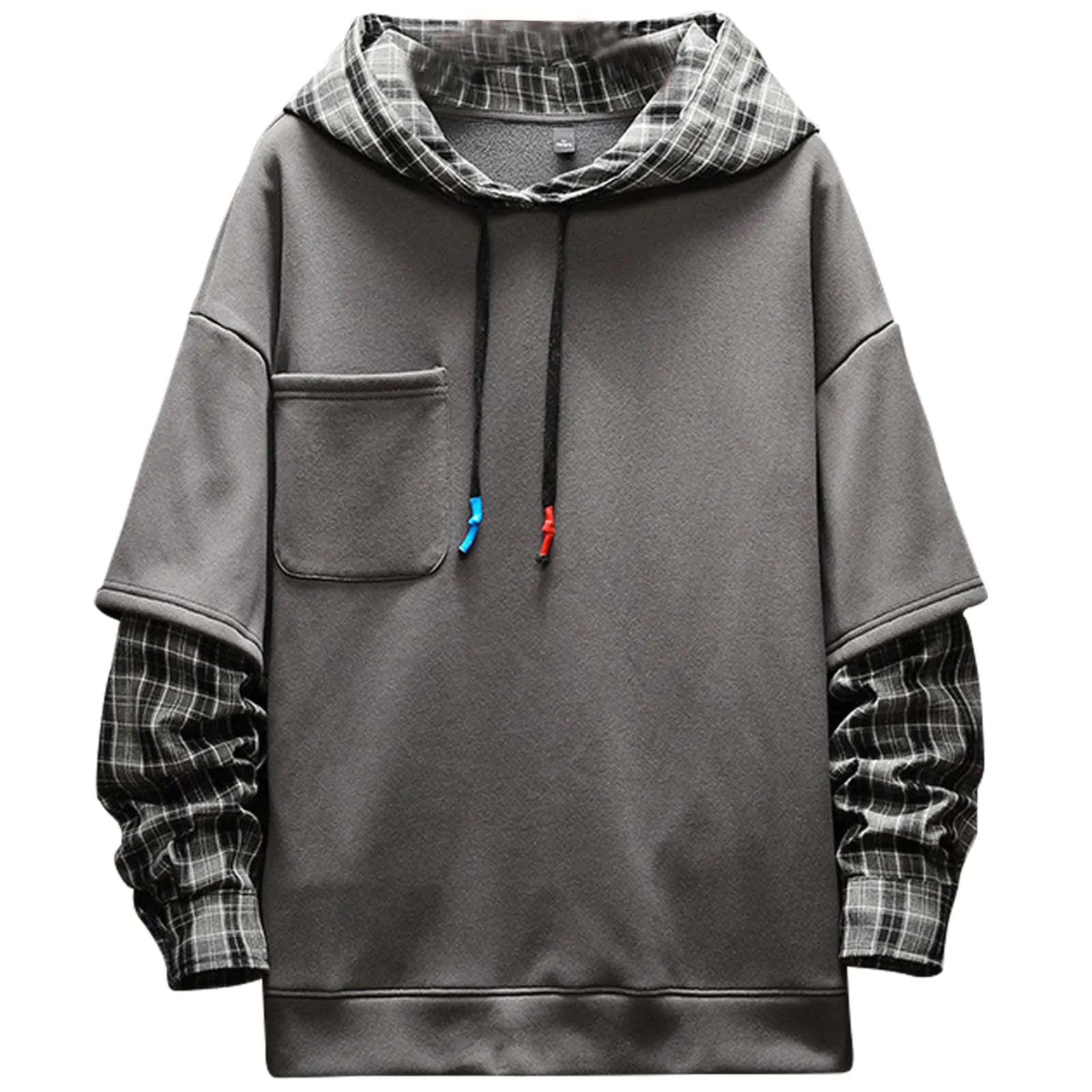 Moshtashio Mens Colorblock Pullover Hoodie Unisex Hooded Sweatshirt with Design Hip Hop Tops Cotton Casual Grey