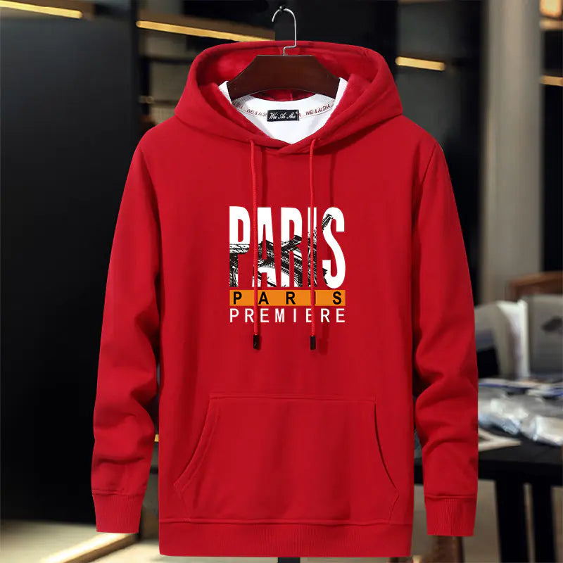 Plus Size Red Hooded Sweatshirt for Men with Print