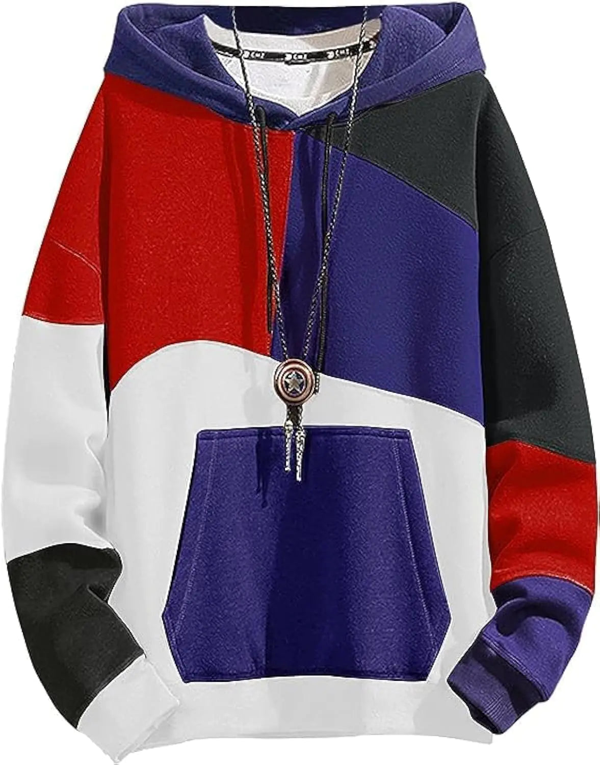 Moshtashio Hoodies for Men Color Block Hoodie with Design Hip Hop Colorful Hooded Pullover Novelty Sweatshirt