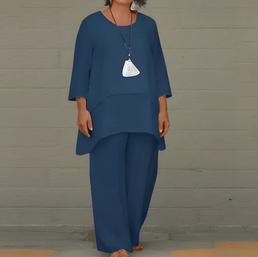 Luxurious Women's Two-Piece Set with Wide-Leg Pants