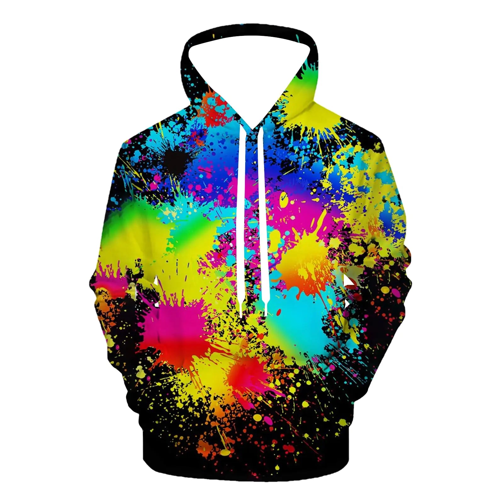 QiErDesign Black Rainbow Paint Pullover Hoodie 3D Novelty Graphic Hooded Sweatshirt Hoodies for Men