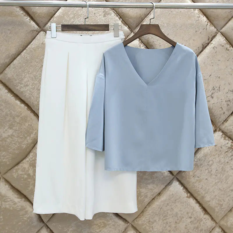 Korean 2020 Summer New Women's Two-Piece Set with Wide Leg Pants